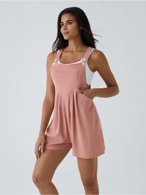NWT Halara Women XL Rose Pocket Waffle Casual Short Overall Romper Minimalist
